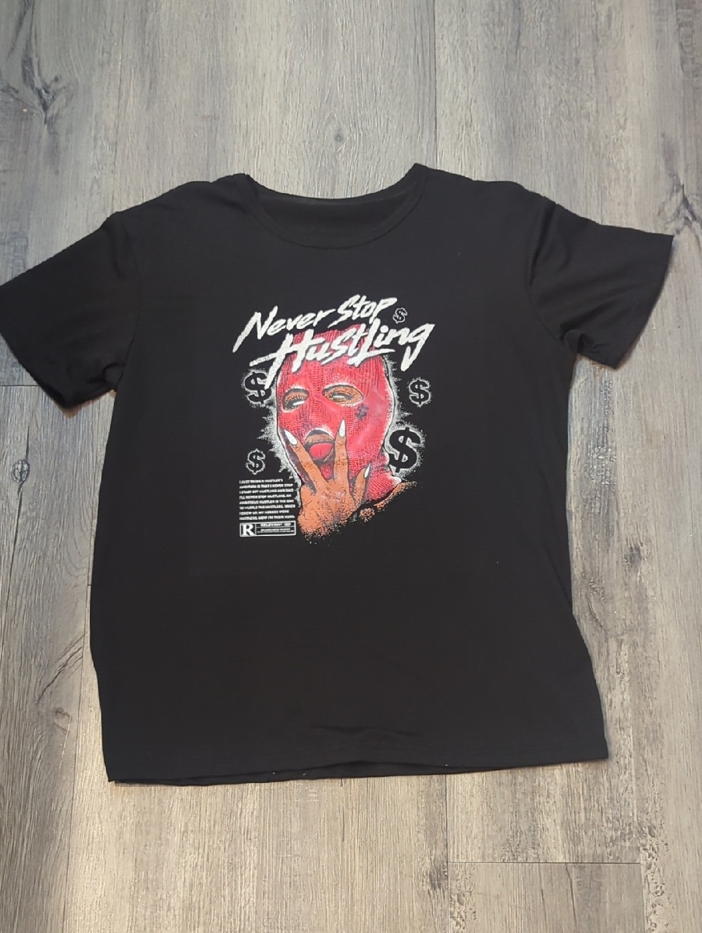 Lucky Hustla Never Stop Hustling Graphic Tee - Black with Red Print